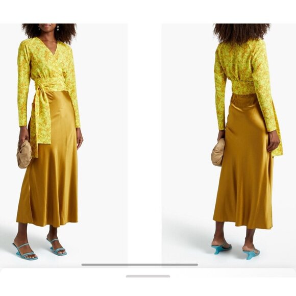 Rodebjer floral print wrap top, yellow, Size L - Picture 1 of 8